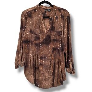 New Directions Sequin Embellished Y2K Artsy Fairy Tunic Top Roll Tab‎ Sleeve XL